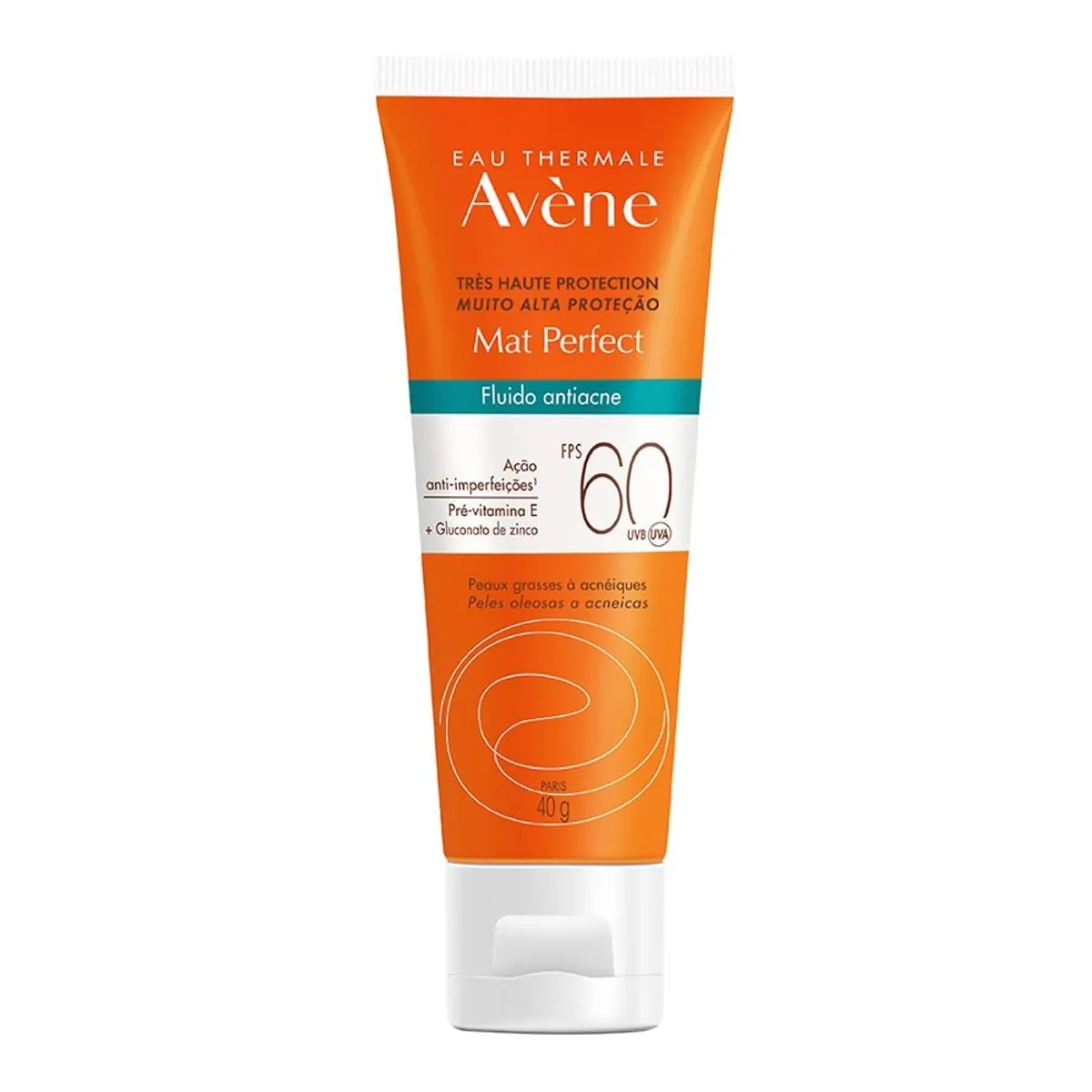 Protetor Solar Facial Avène FPS 60 Mat Perfect Antiacne 40g Fluido
