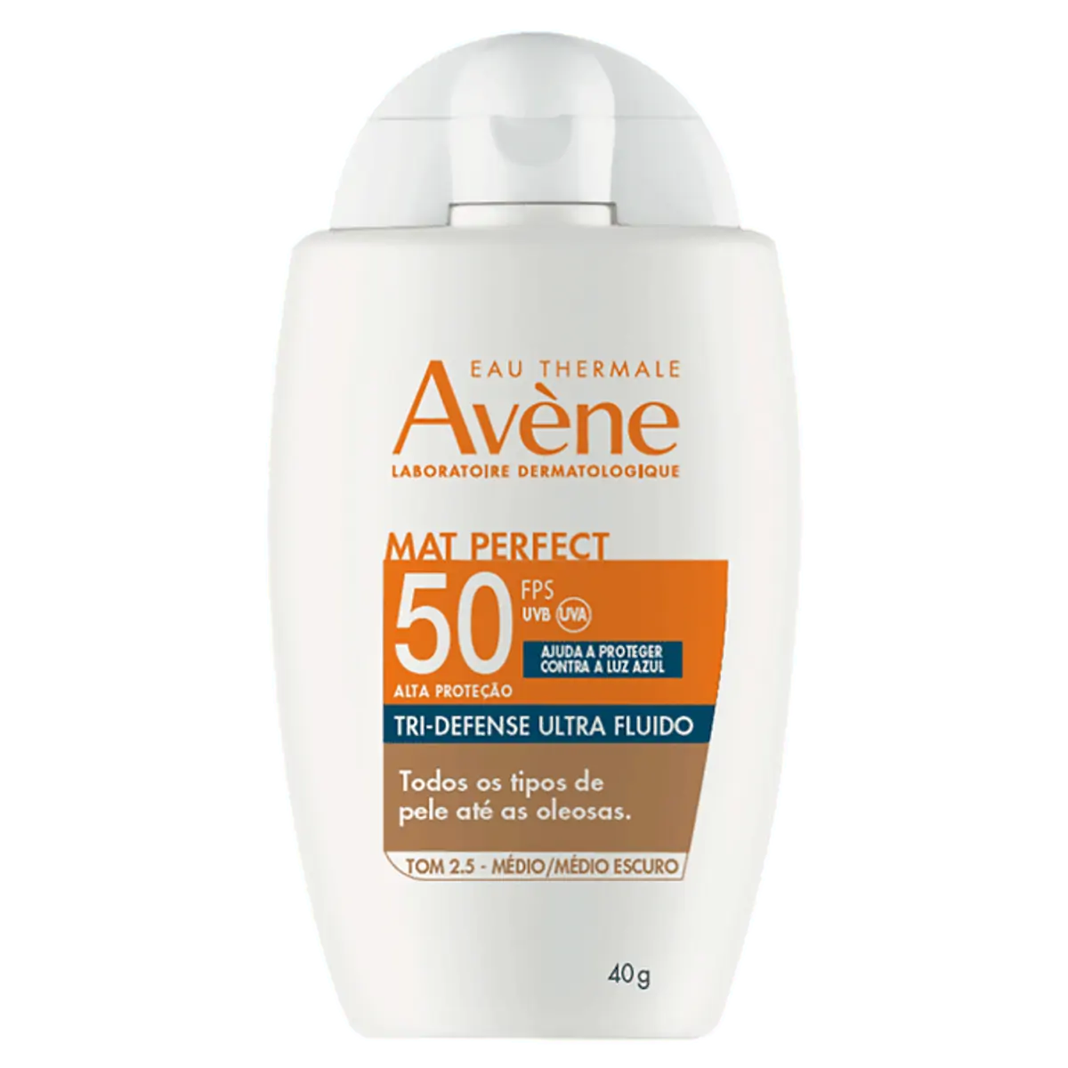 Protetor Solar Facial Avène FPS 50 Mat Perfect Tom 2.5 Médio/Médio Escuro 40g Ultra Fluido
