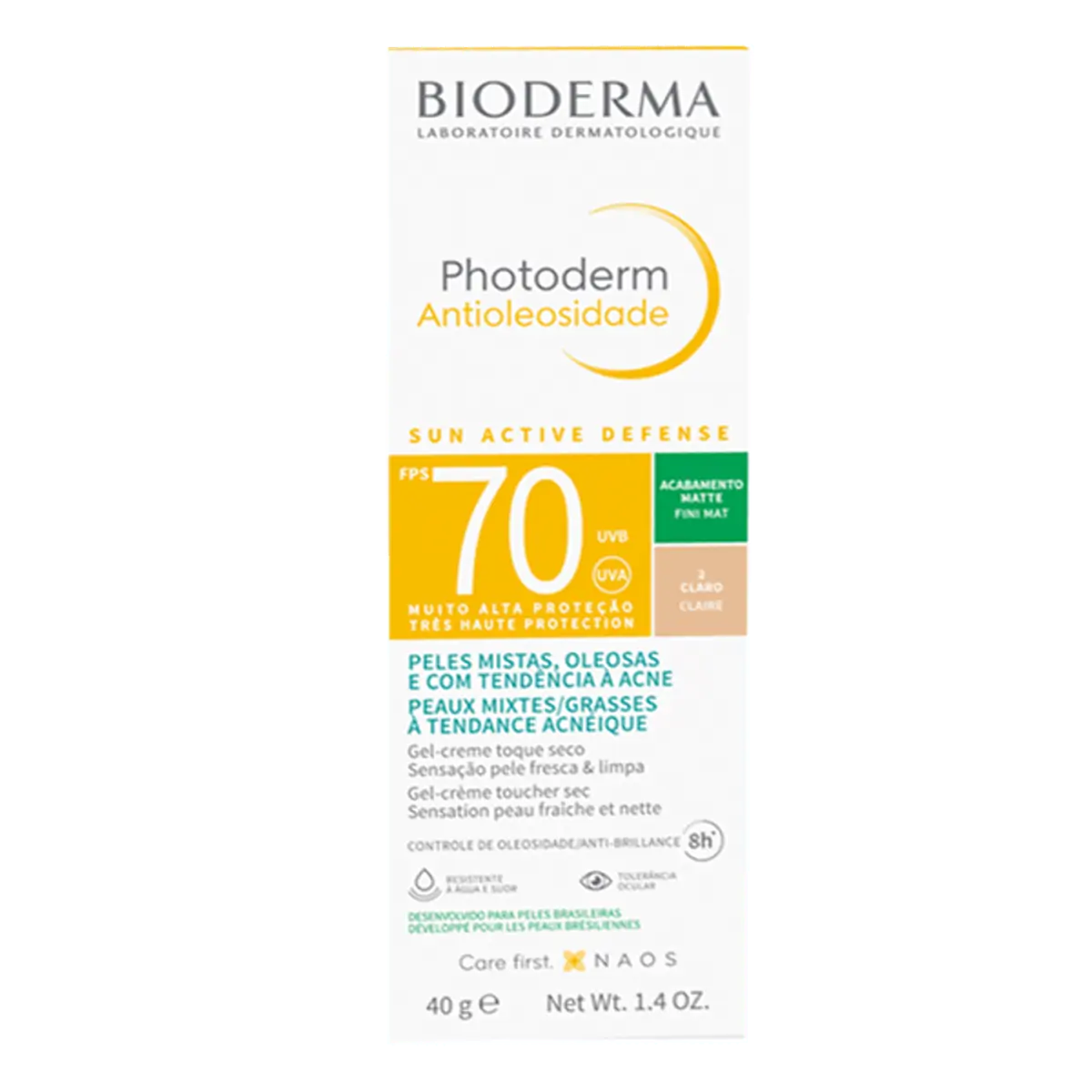 Protetor Solar Facial Bioderma FPS 70 Photoderm Antioleosidade Cor 2 Claro 40g Gel Creme