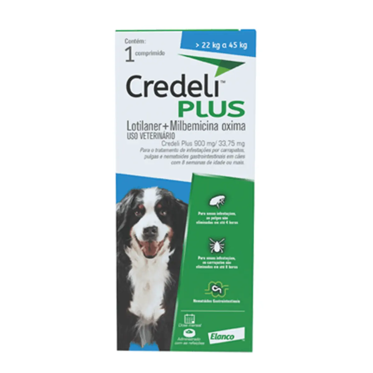 Credeli Plus 900mg/33,75mg para Cães 22kg a 45kg - 1 Comprimido