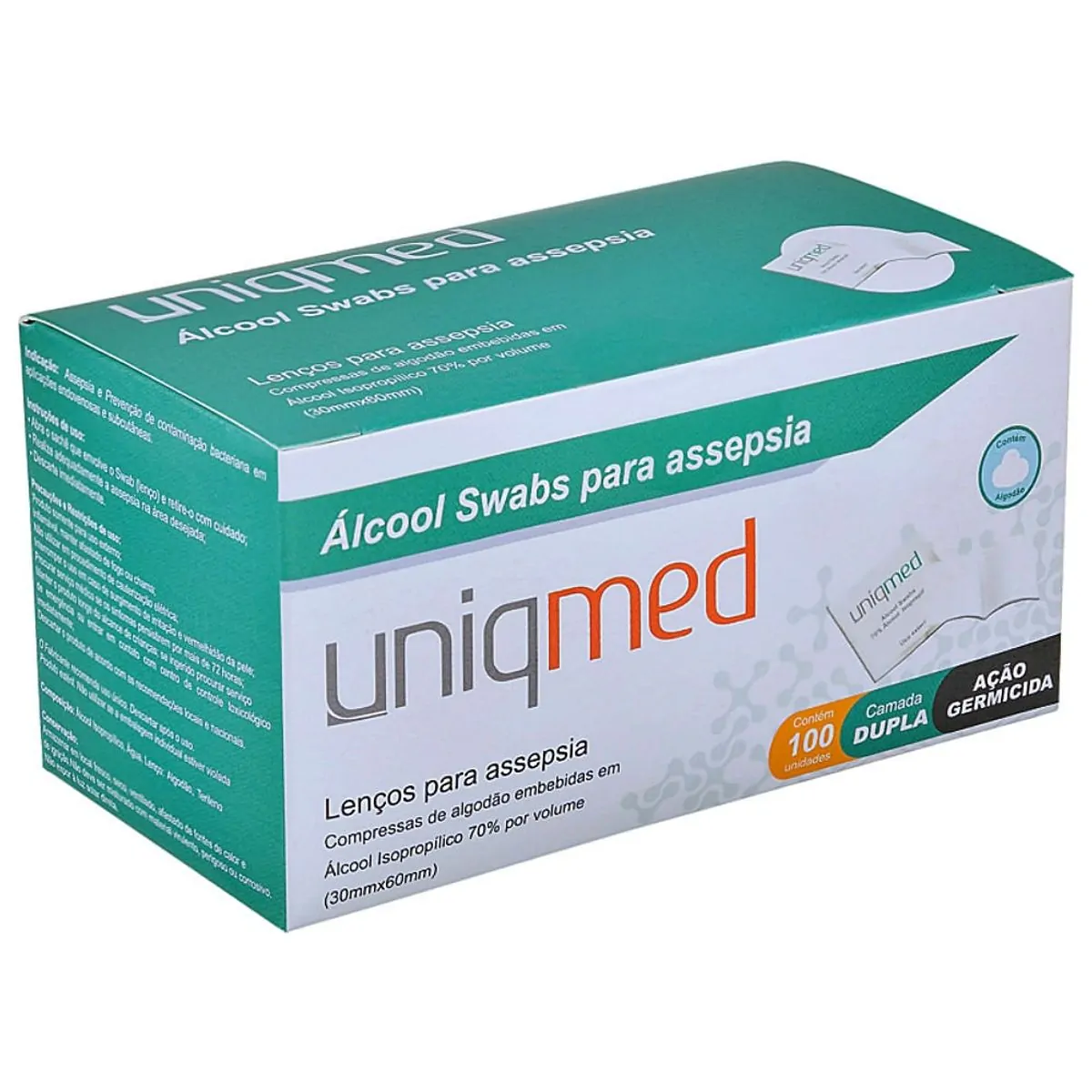 Álcool Swabs Uniqmed Para Assepsia Em Sachê - 100 Unidades