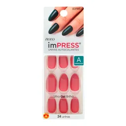 Unhas Postiças Kiss Impress Autocolantes Color Média 24 Unidades