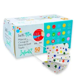 Máscara Cirúrgica Tripla Descartável Infantil Estrelinha com 50 - WK Flex