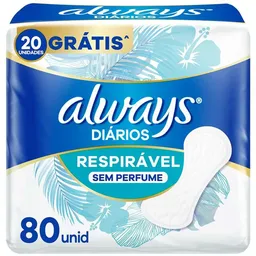 Protetor Diário Always Respirável Sem Perfume 80 Unidades