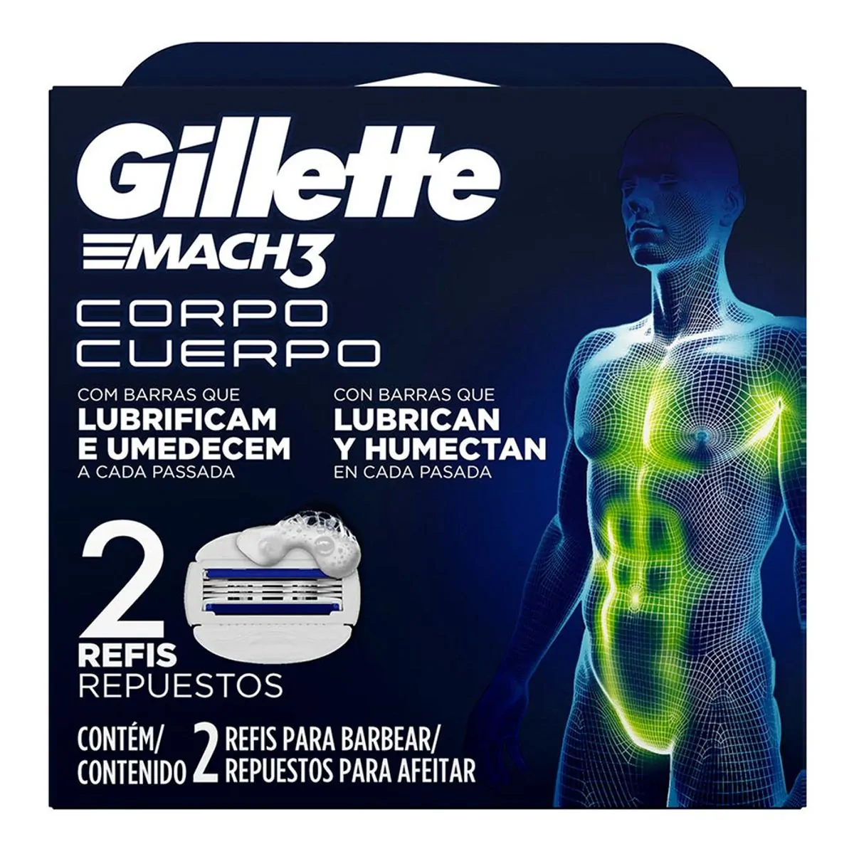 Carga para Aparelho de Depilação Corporal Gillette Mach3 Corpo para Homens 2 Unidades