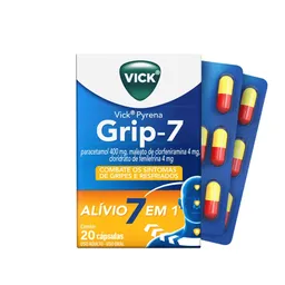 Antigripal, Analgésico, Antitérmico e Antialérgico Vick Pyrena Grip 7 400mg + 4mg + 4mg 20 Cápsulas