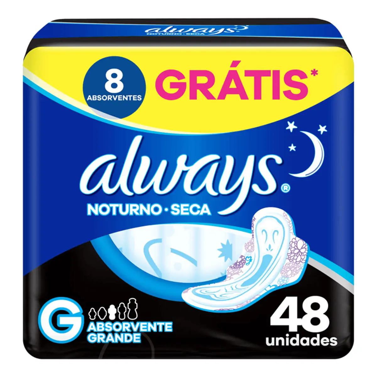 Absorvente Always Noturno Tamanho G Cobertura Seca 48 Unidades