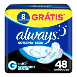 Absorvente Always Noturno Tamanho G Cobertura Seca 48 Unidades