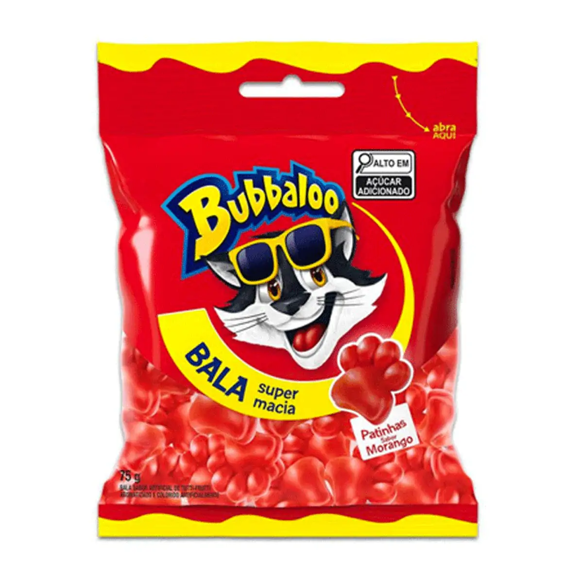 Bala Bubbaloo Patinhas Super Macia Morango 75g