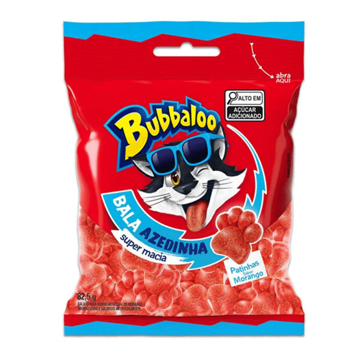 Bala Bubbaloo Morango Azedinha Patinhas 82,5g