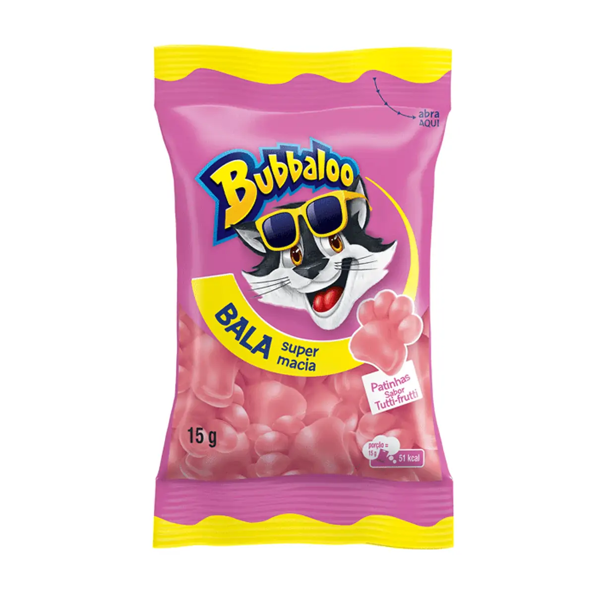 Bala Bubbaloo Patinhas Tutti Frutti 15g