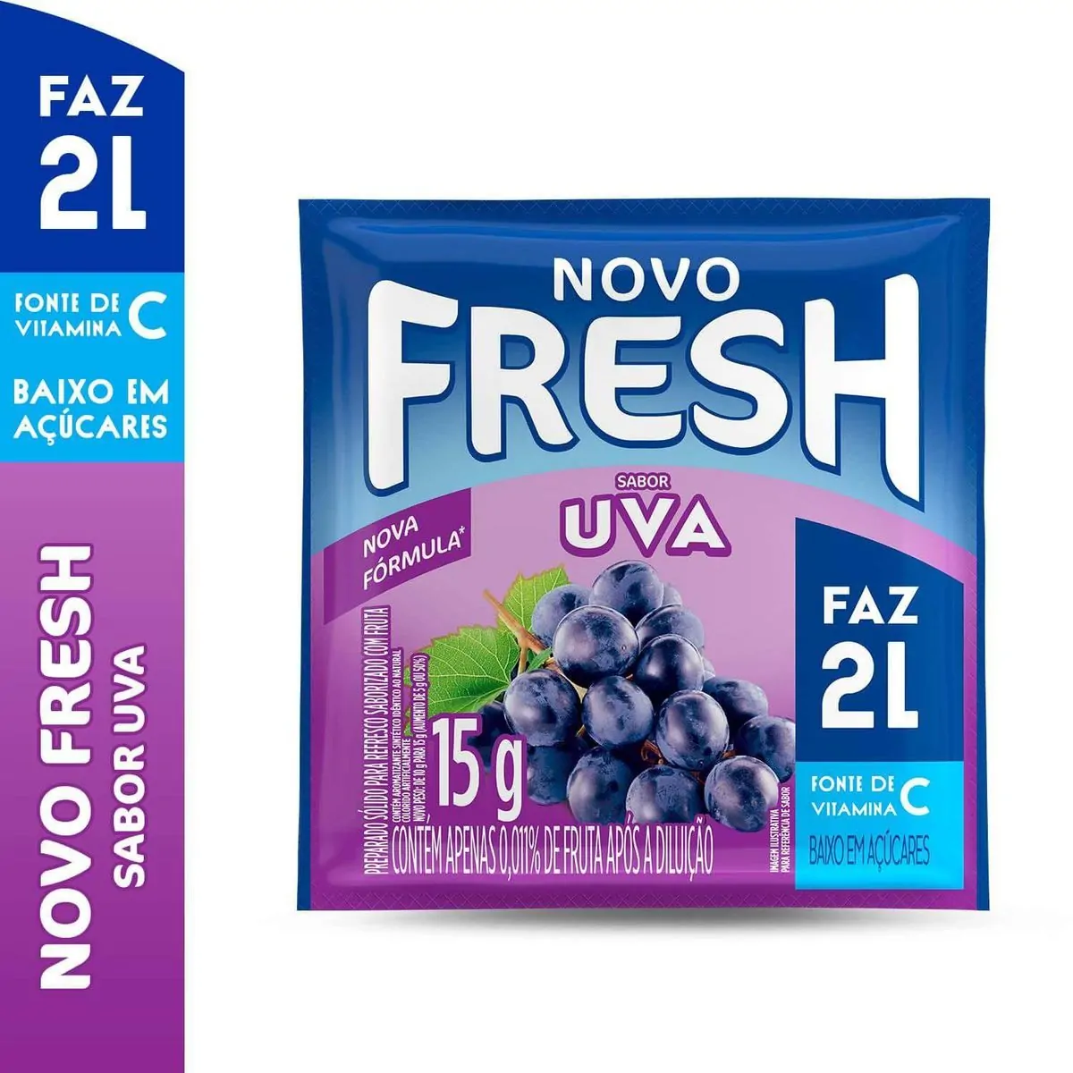 Refresco em pó sabor uva caixa com 15 unidades de 15g - Fresh