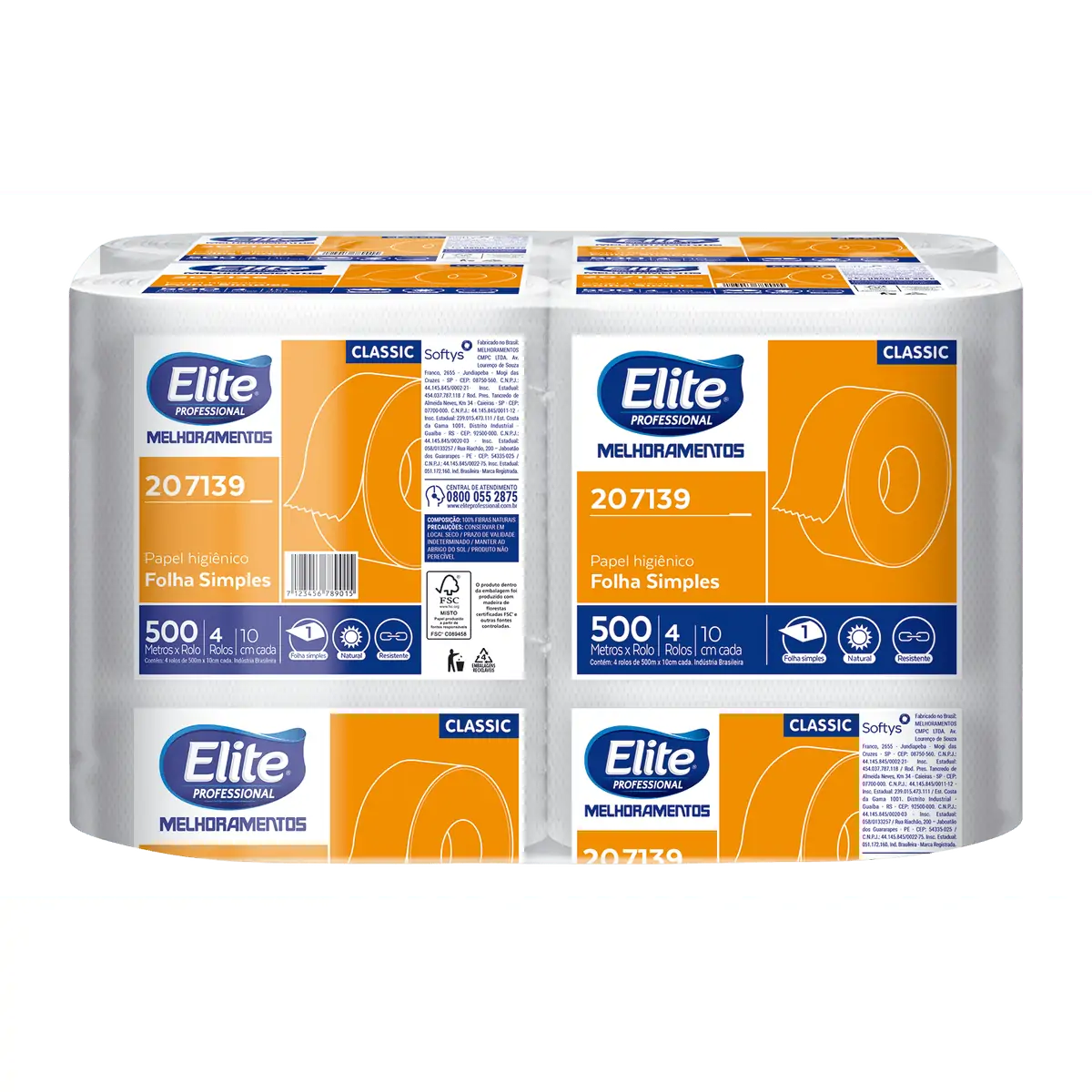 PAPEL HIGIÊNICO EM ROLO FOLHA SIMPLES ELITE CLASSIC COM 4 ROLOS DE 500 M CADA