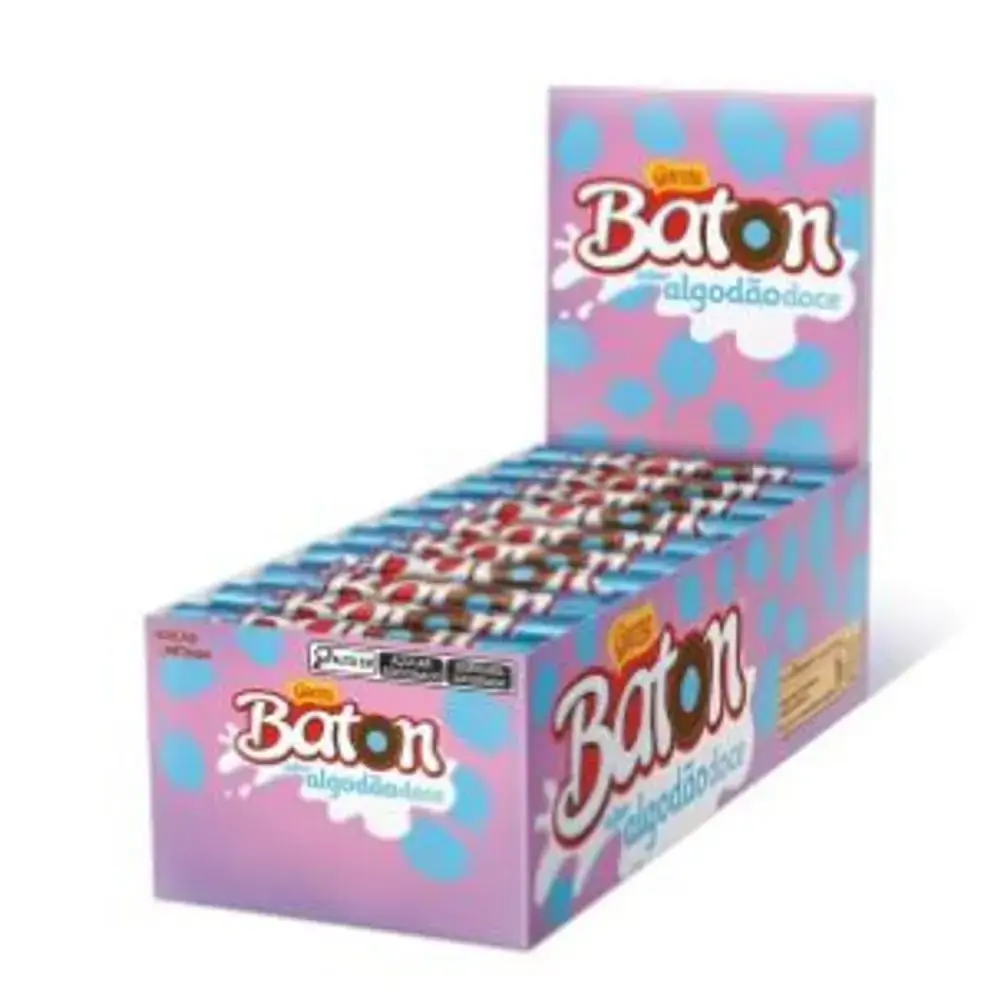 Baton chocolate ao leite sabor algodão caixa com 30 unidades de 16g - Garoto