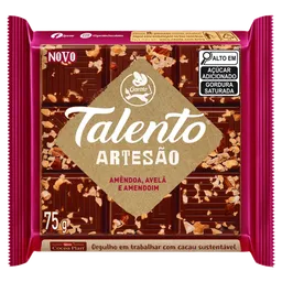 Chocolate Talento Artesão ao Leite Amêndoa, Avela e Amendoim 75g