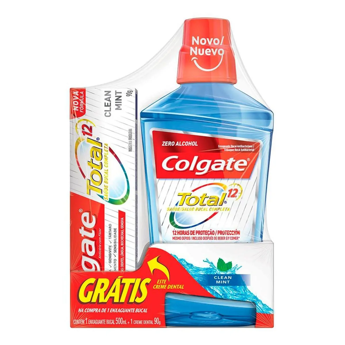 Enxaguante Bucal Colgate Total 12 Clean Mint 500ml + Creme Dental 90g
