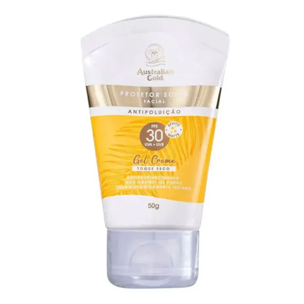 Protetor Solar Facial Antipoluição Australian Gold Gel Creme Toque Seco FPS30 50g
