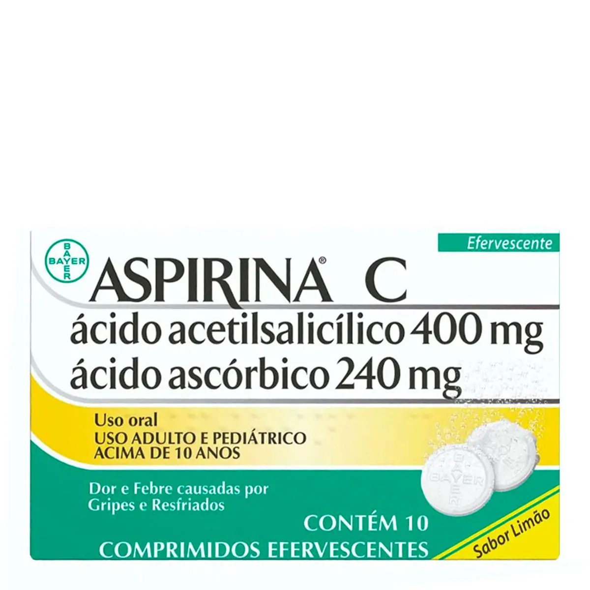 Analgésico e Antitérmico Aspirina C 400mg + 240mg 10 Comprimidos Efervescentes Limão