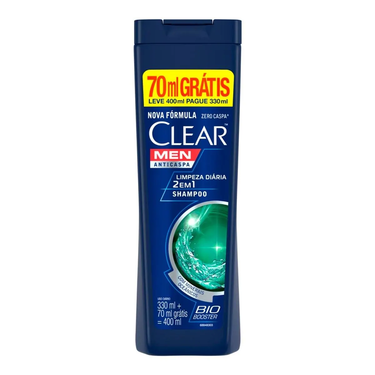 Shampoo Anticaspa Clear Men Limpeza Diária 2 em 1 400ml Grátis 70ml