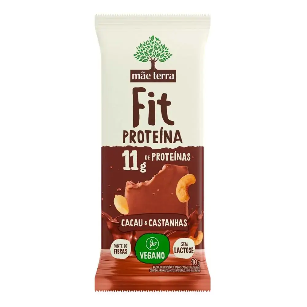 Barra de Proteínas Mãe Terra Fit Cacau e Castanhas Veganas 40g