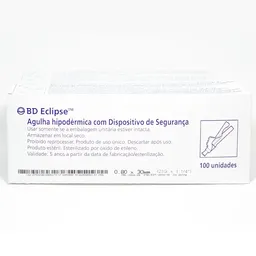 Agulha Hipodérmica Com Dispositivo De Segurança - 30 X 0.80 Mm - 21G 1 1/4 - Com 100 Unidades - Verd
