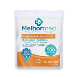 Compressa De Gaze Não Estéril Hidrófila 13 Fios com 500 7,5x7,5 cm - Melhormed
