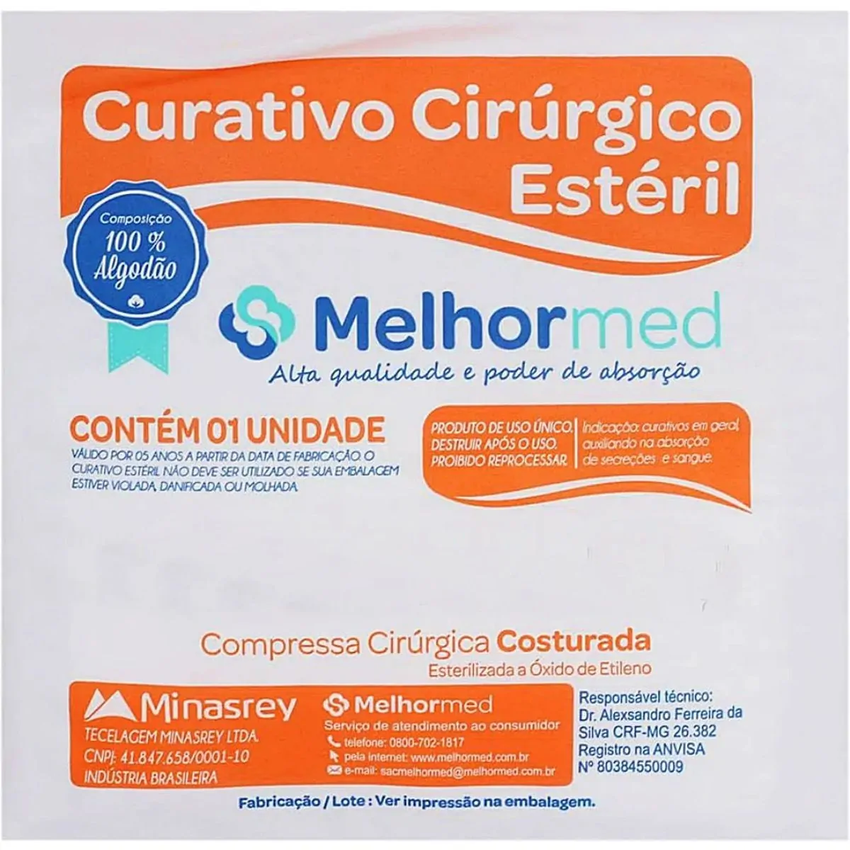 Compressa Cirúrgica Costurada Melhormed - 15X60Cm - Estéril