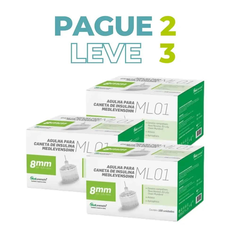 Pague 2 Leve 3 - Agulha Caneta Insulina 8mm Medlevensohn
