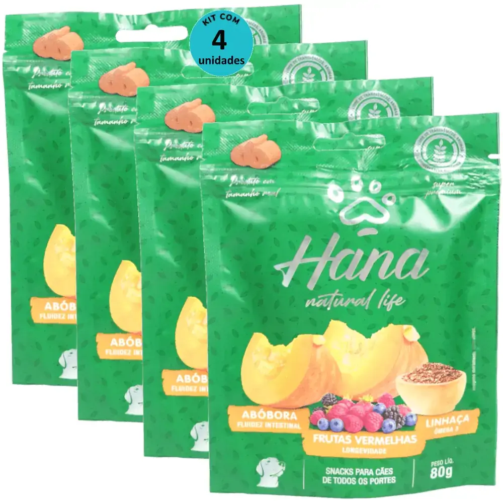 Hana Natural Life Abóbora Frutas Vermelhas Linhaça 80g Para Cães Adultos Kit C/ 4 Un