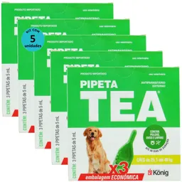 Pipeta Tea 5 ml Antiparasitário Contra Pulgas P/ Cães de 25,1 até 40 Kg C/ 3 unid. Kit C/ 5 Cxs