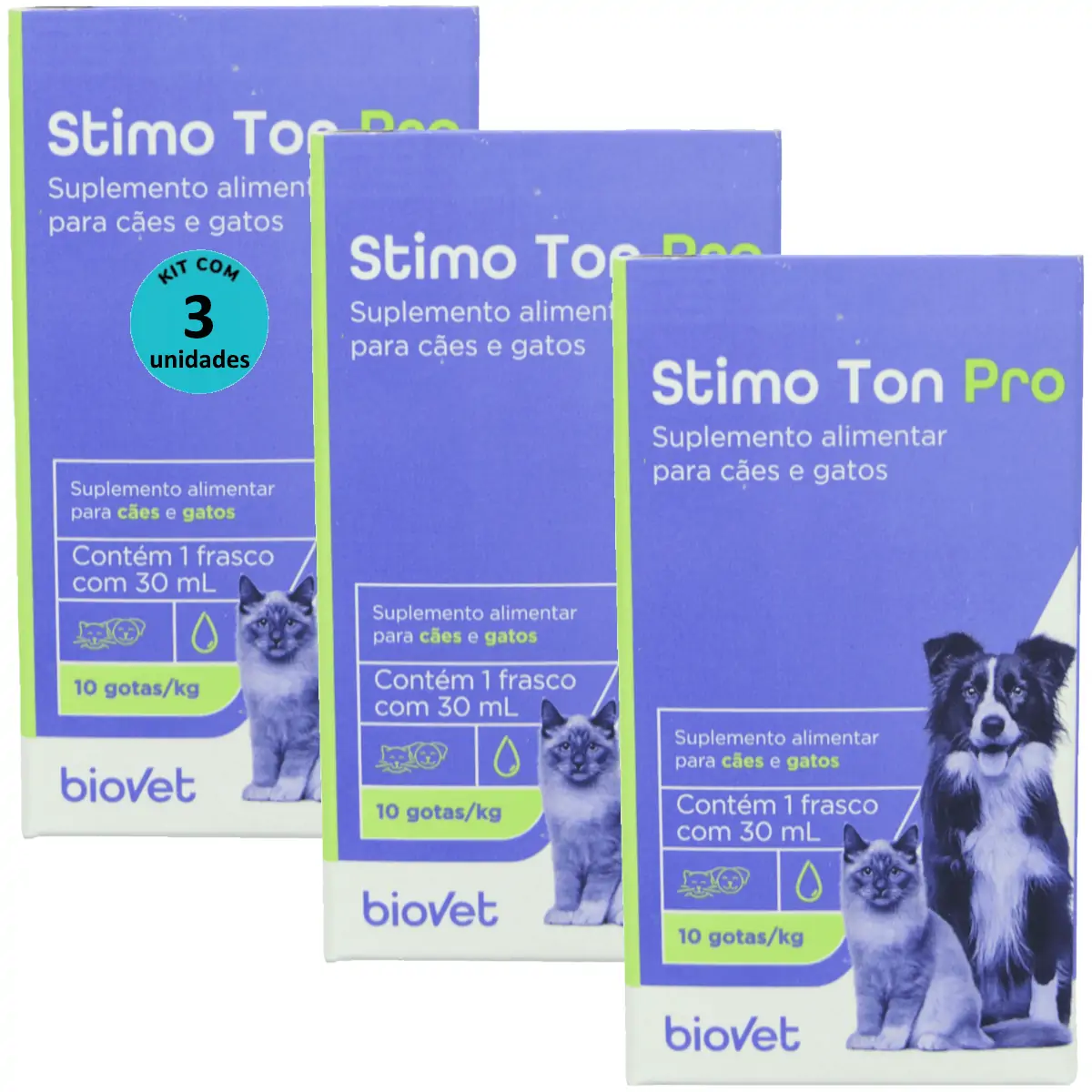 Stimo Ton Pro 30ml Para Cães e Gatos Biovet Kit Com 3