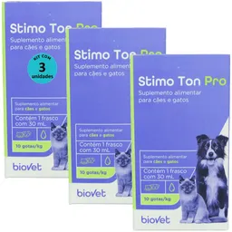 Stimo Ton Pro 30ml Para Cães e Gatos Biovet Kit Com 3