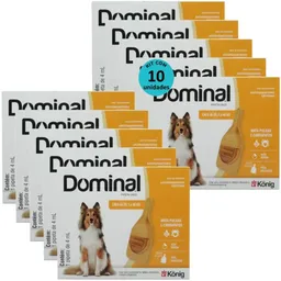 DOMINAL PIPETA PARA CÃES 25,1 A 40KG 4ML LARANJA KIT COM 10 PREVENÇÃO PULGAS E CARRAPATOS