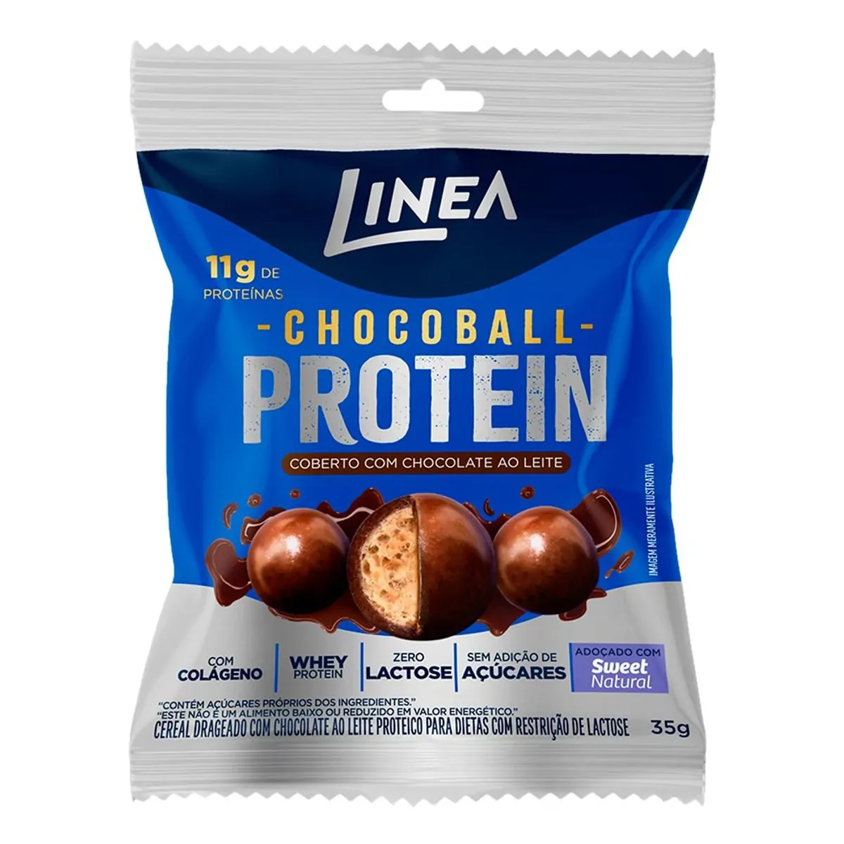 Confeito de Chocolate ao Leite Linea Zero Lactose Chocoball Protein 35g