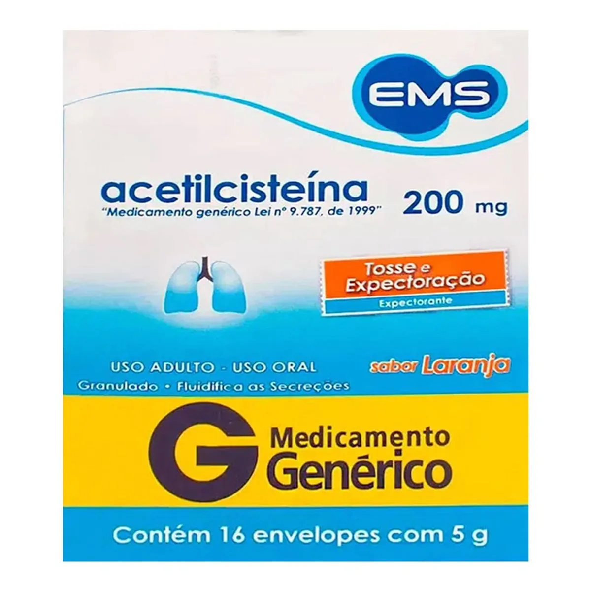 Expectorante Acetilcisteína 200mg Genérico EMS 16 Sachês