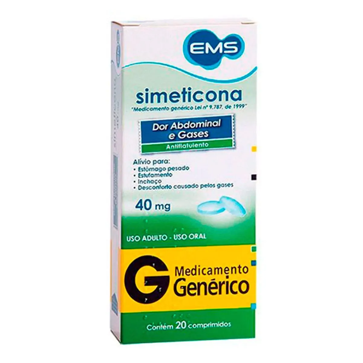 Antigases Simeticona 40mg Genérico EMS  20 Comprimidos