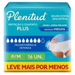 Roupa Íntima Plenitud Plus P/M 16 Unidades