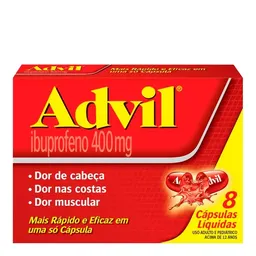 Analgésico Advil Dor de Cabeça e Enxaqueca com Ibuprofeno 400mg 8 Cápsulas
