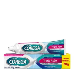Fixador De Dentadura e Prótese Ultra Corega Creme Sem Sabor Tripla Ação 70g  Livre de Zinco