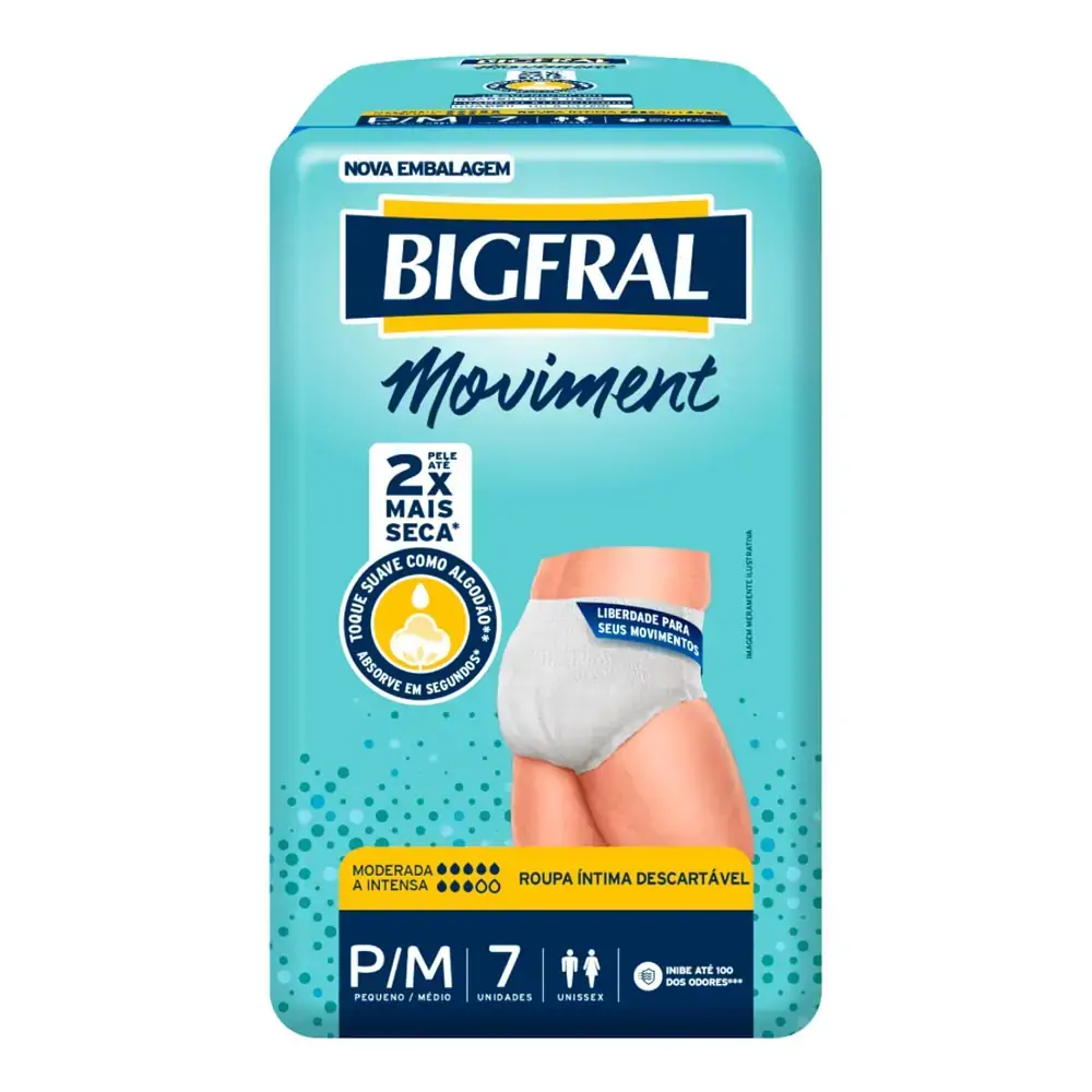 Roupa Íntima Moviment Bigfral Unissex - Tamanho P/M - 07 unidades