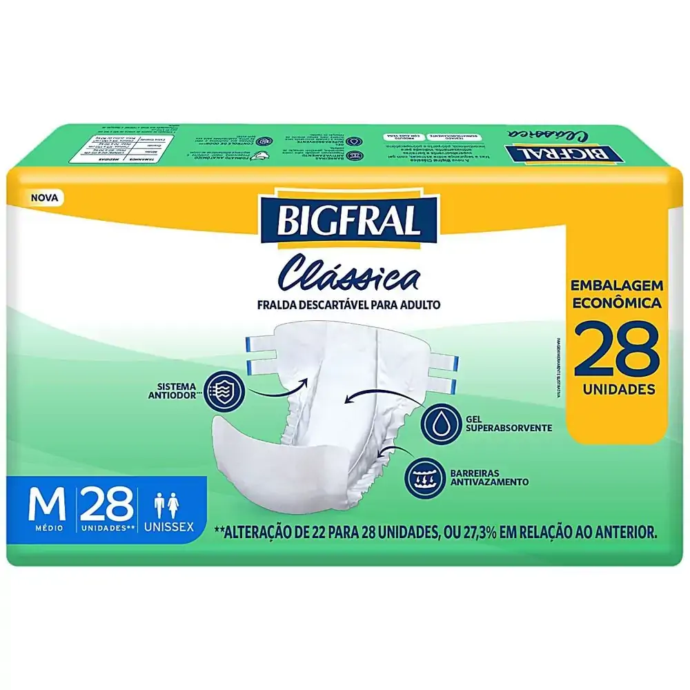 Fralda Geriátrica Clássica Bigfral - Tamanho M - 28 unidades