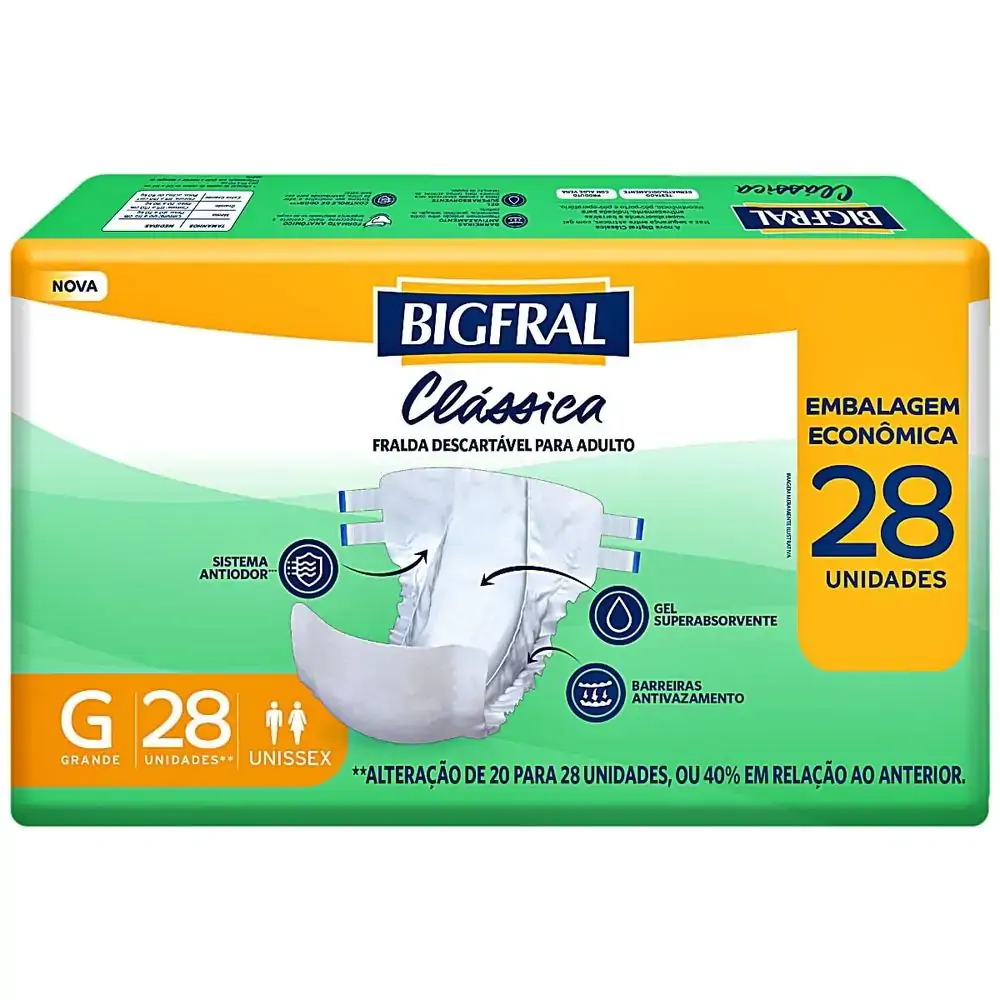 Fralda Geriátrica Clássica Bigfral - Tamanho G - 28 unidades