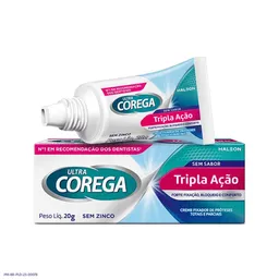 Fixador de Dentadura Ultra Corega Creme Tripla Ação Sem Sabor 20g  Livre de Zinco