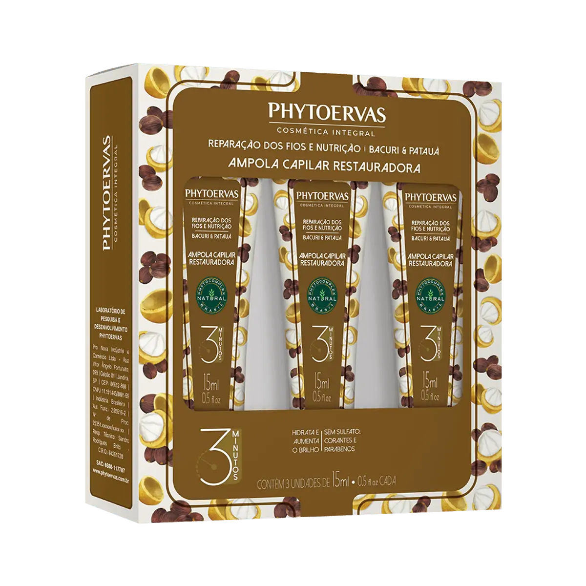 Ampola para Cabelos Reparação dos Fios e Nutrição Bacuri e Patauá Phytoervas 3/15ml