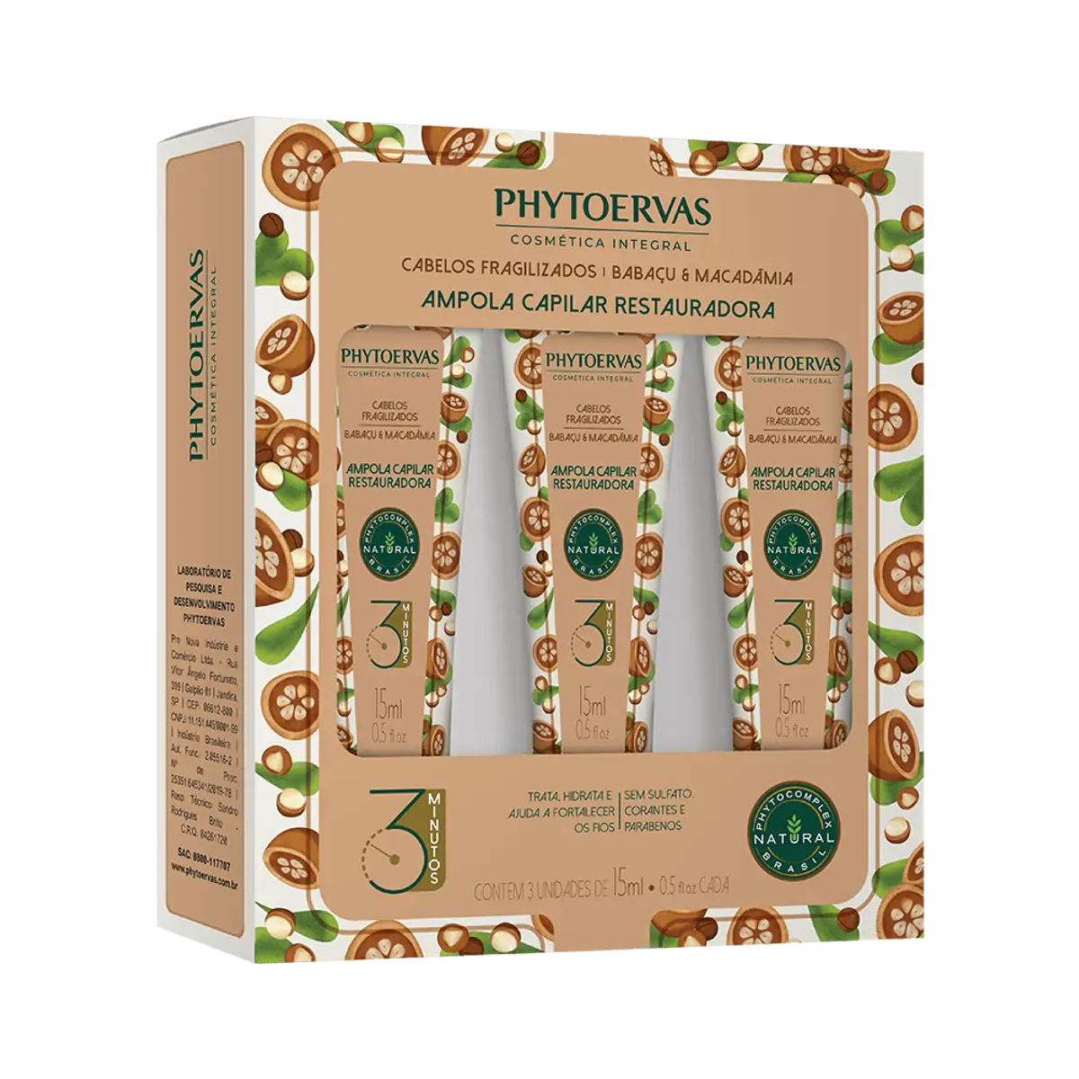 Ampola para Cabelos Fragilizados Babaçu e Macadâmia Phytoervas 3/15ml