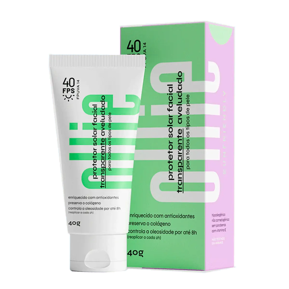 Protetor Solar Facial Ollie FPS 40 Transparente Aveludado 40g