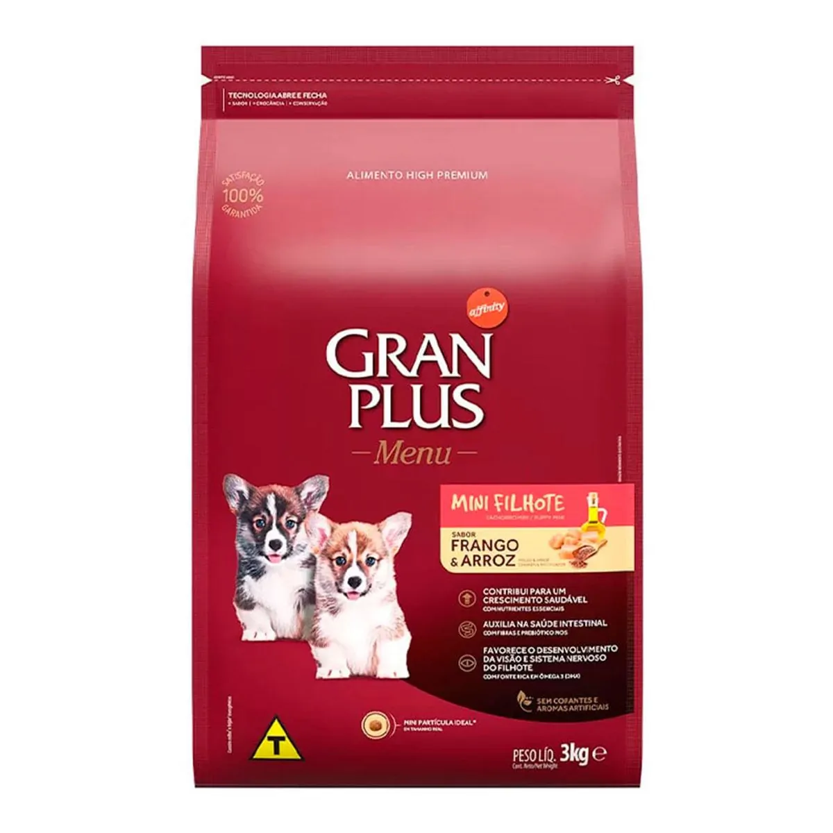 Ração Gran Plus Menu Cães Filhotes Porte Mini Frango e Arroz 3kg
