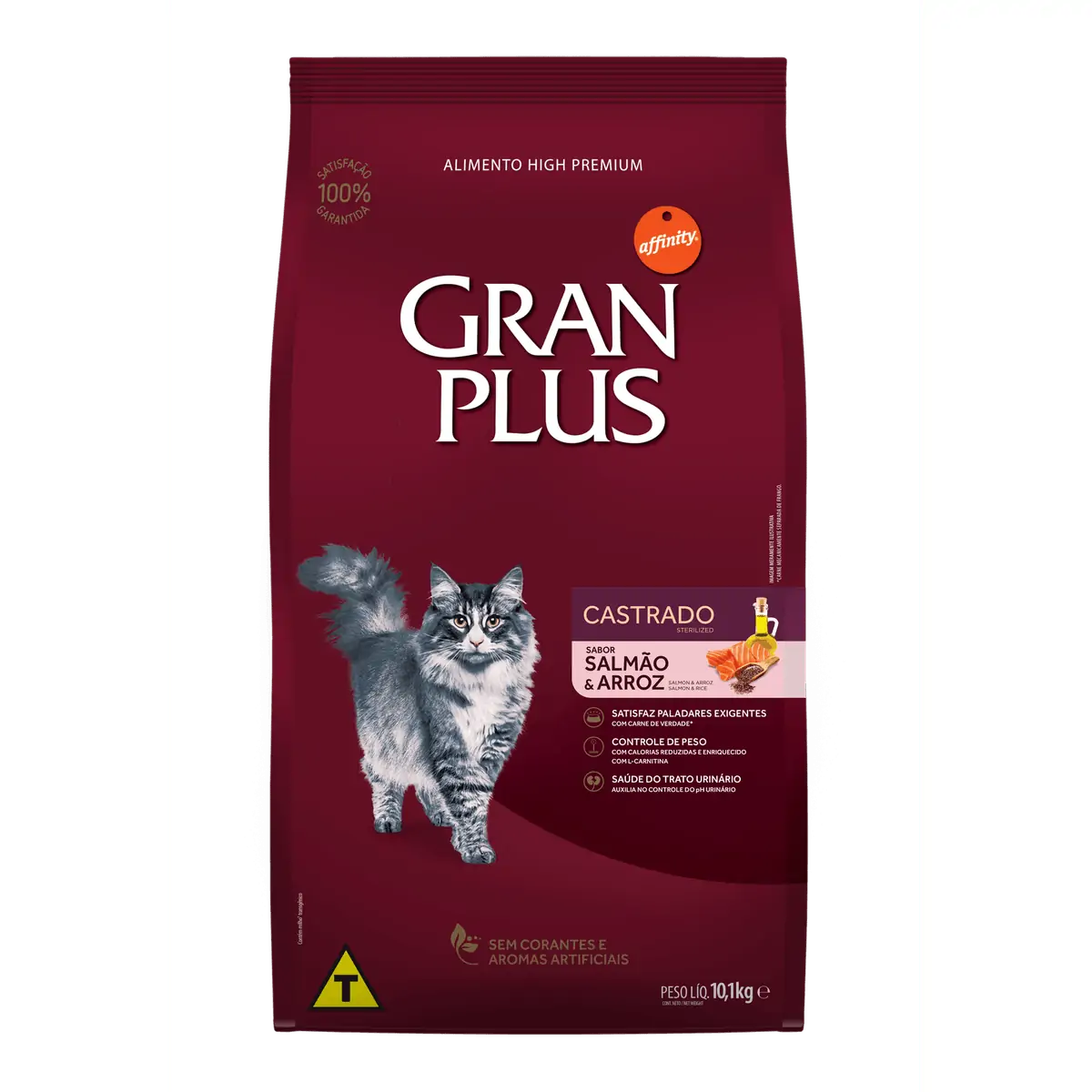 Ração Gran Plus Gatos Adultos Castrados Salmão e Arroz 10,1kg