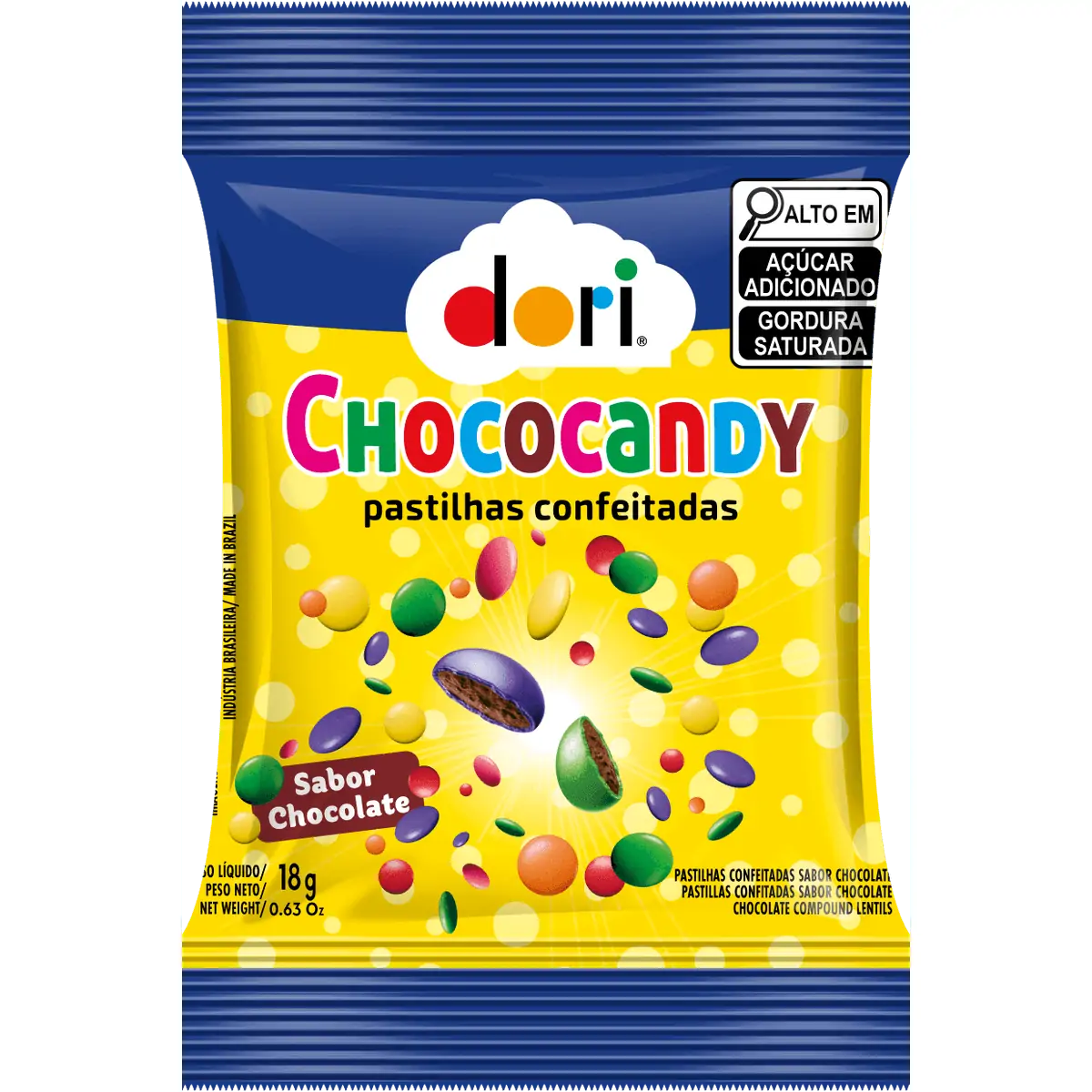 Pastilhas confeitadas Chococandy sabor chocolate com 24 unidades de 18g -Dori