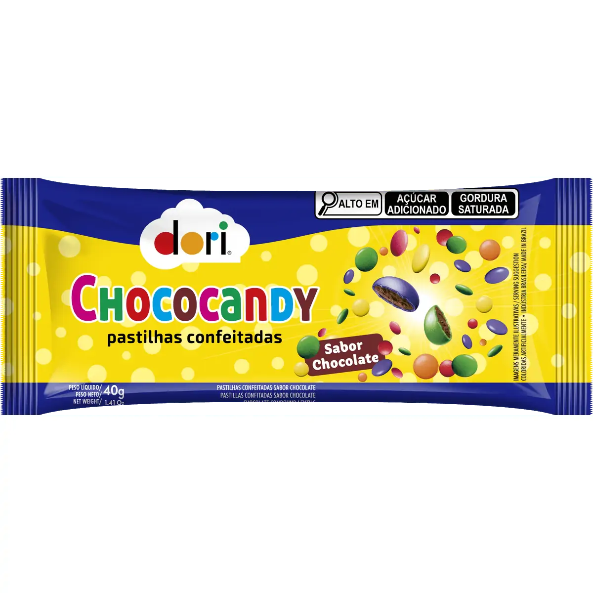 Pastilhas confeitadas Chococandy sabor chocolate com 18 unidades de 40g -Dori